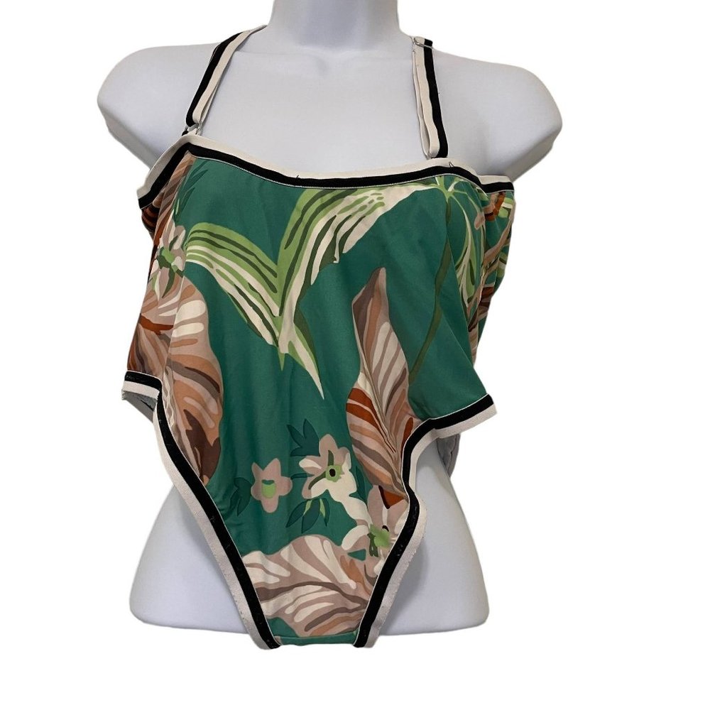 Xhilaration Womens ‎ Swimsuit  High cut Leg Cross Back One PieceGreen Floral
